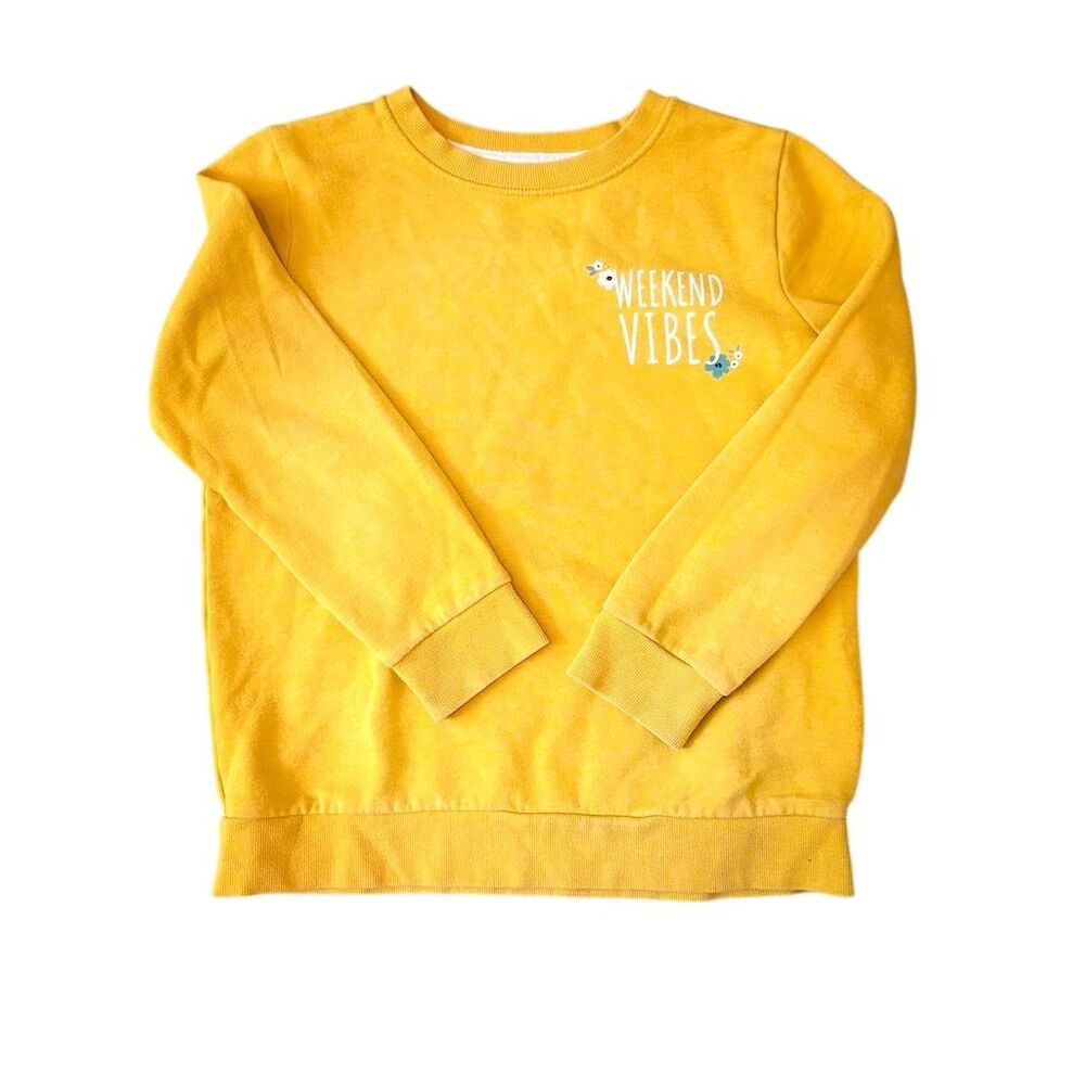 Cat & Jack Girls' Yellow "Weekend Vibes" Floral Sweatshirt Size 10-12